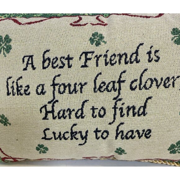 Decorative Throw Pillow With Irish Four-Leaf Clover Quote & Gold Trim - "A Best - Picture 3 of 9